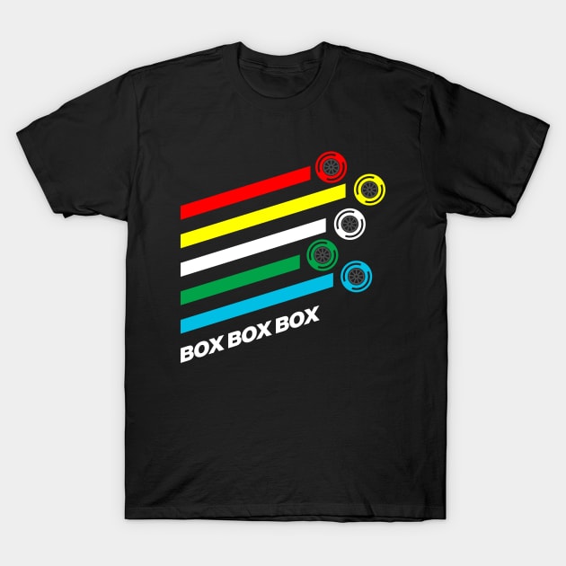 Box Box Box F1 Tyre Compound Options T-Shirt by DavidSpeedDesign